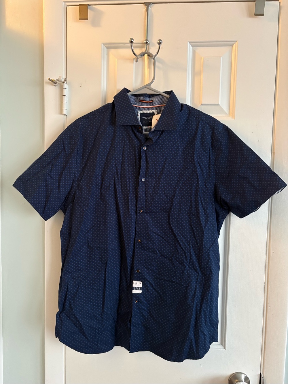 Ricky Simon Men's Navy Short-Sleeve Button-Down with Micro Dot Pattern